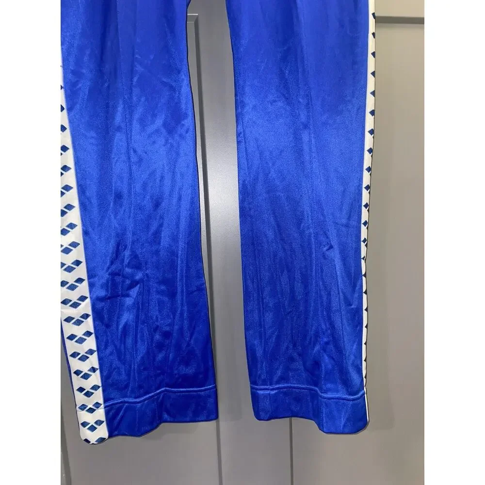 Vintage Arena Blue & White Pull On Track Pant Size Medium Side Tape Logo